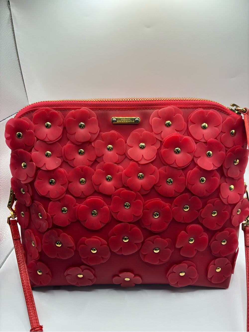 Burberry Red Floral Appliqué Crossbody Bag